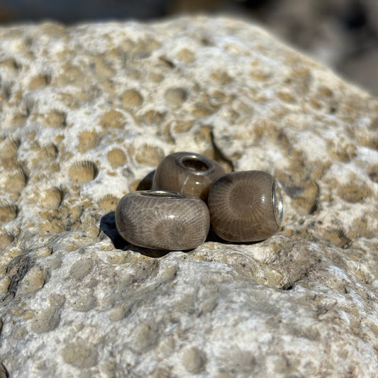 Petoskey Stone Beads with Sterling Silver