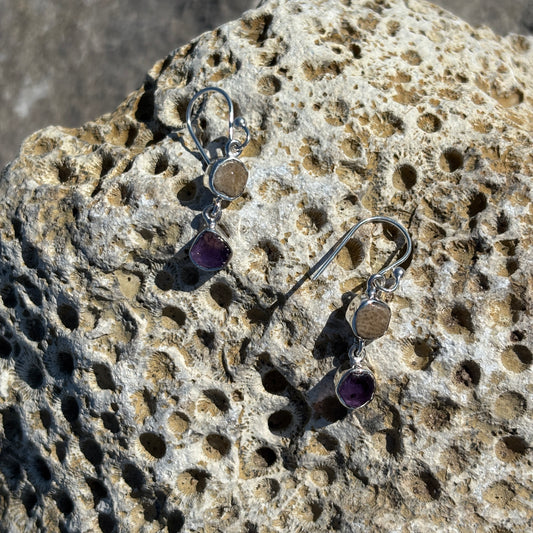 Petoskey Stone Dangle Earring with Amethyst