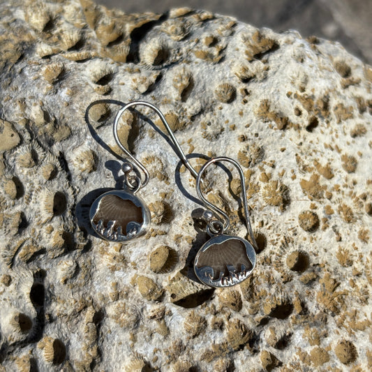 Silver Bear Petoskey Stone Earrings