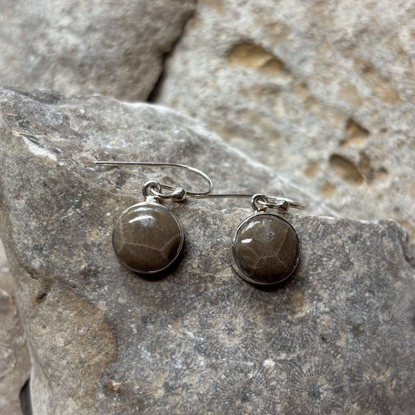 Petoskey Stone Dangle Earrings with Sterling Silver