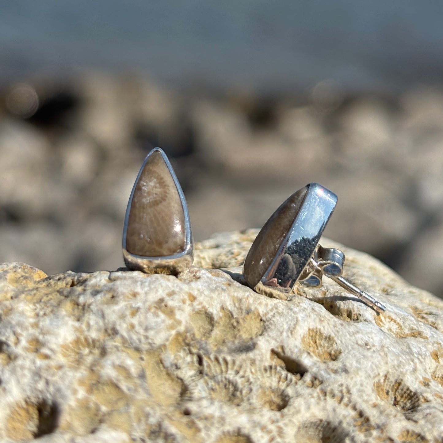 Petoskey Stone Stud Earring with Sterling Silver