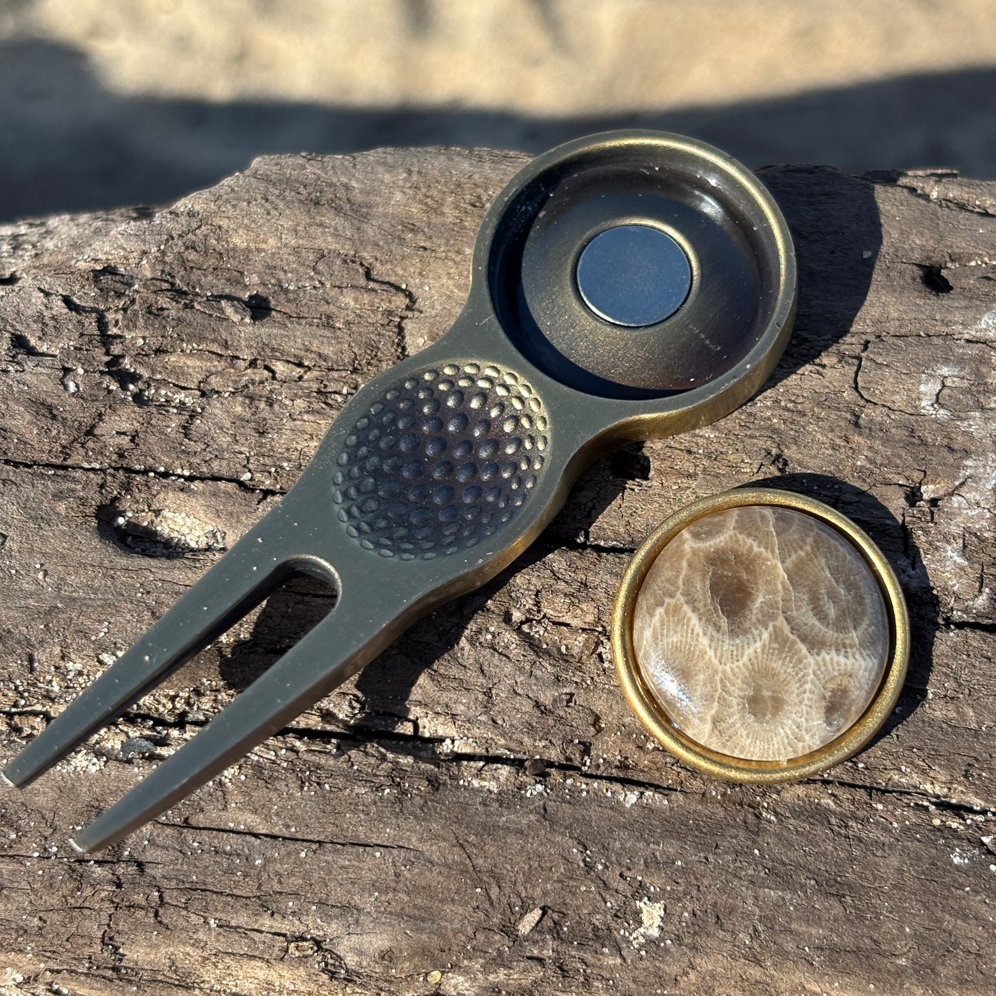 Petoskey Stone Divot Tool with Golf Ball Marker