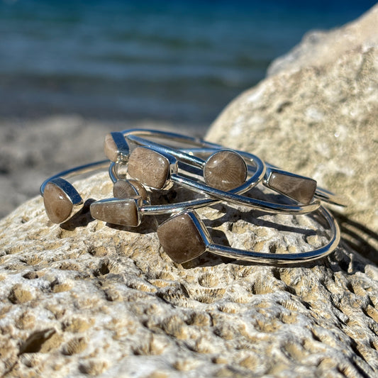 Sterling Silver Petoskey Stone Bangle Bracelets