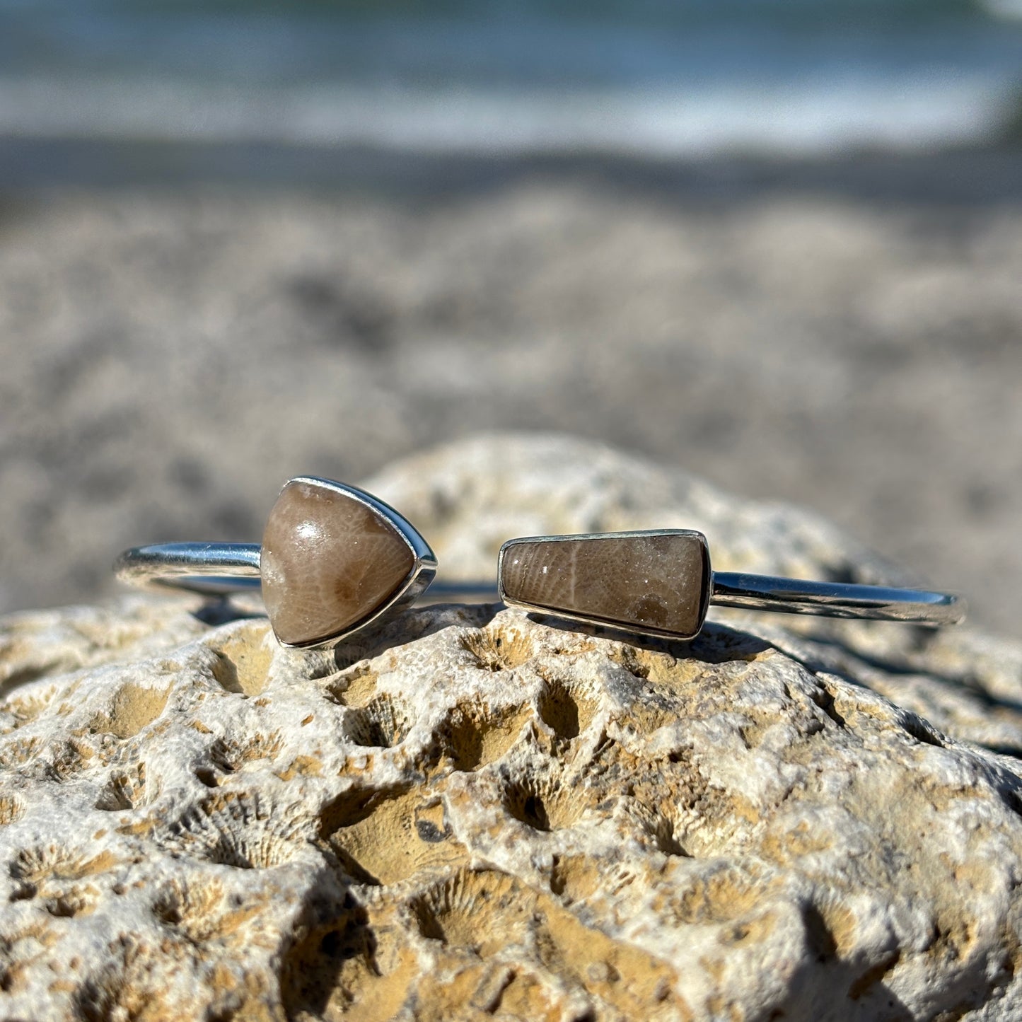 Sterling Silver Petoskey Stone Bangle Bracelets