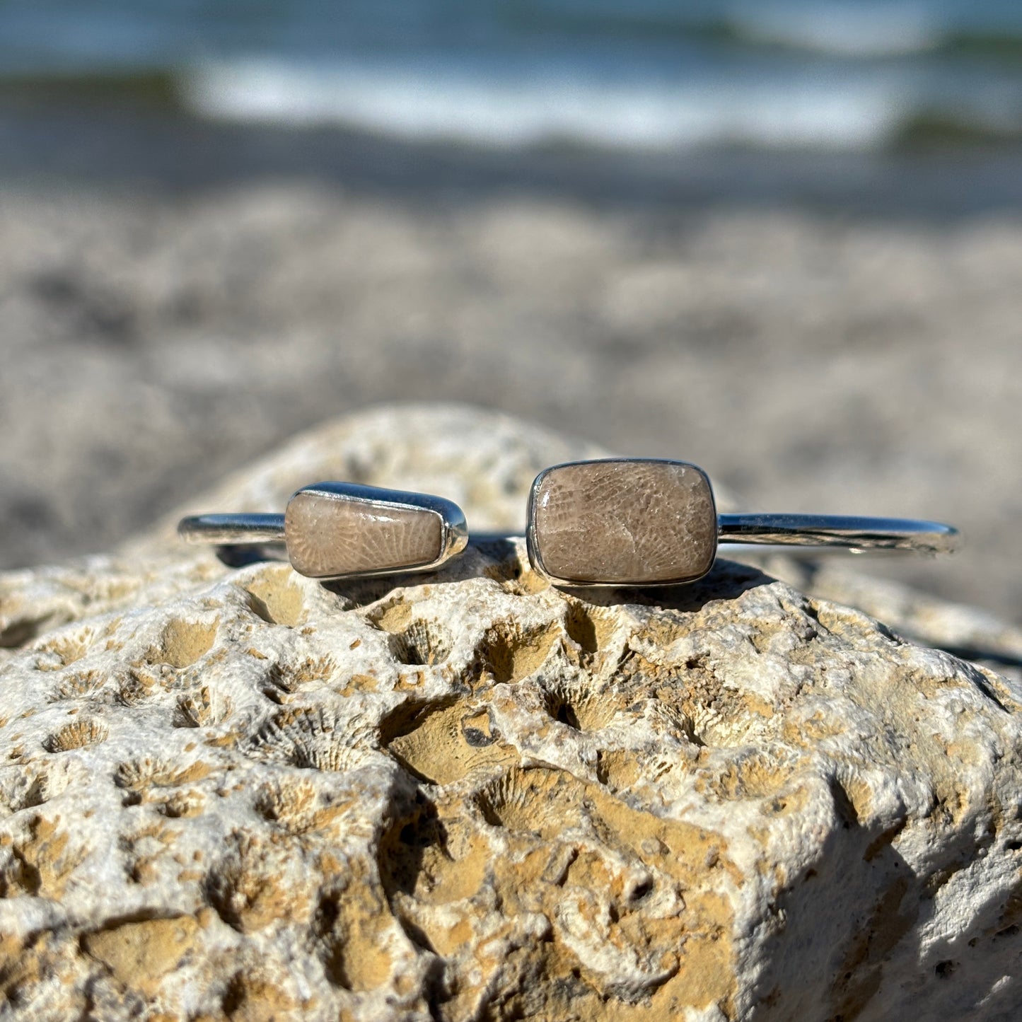Sterling Silver Petoskey Stone Bangle Bracelets