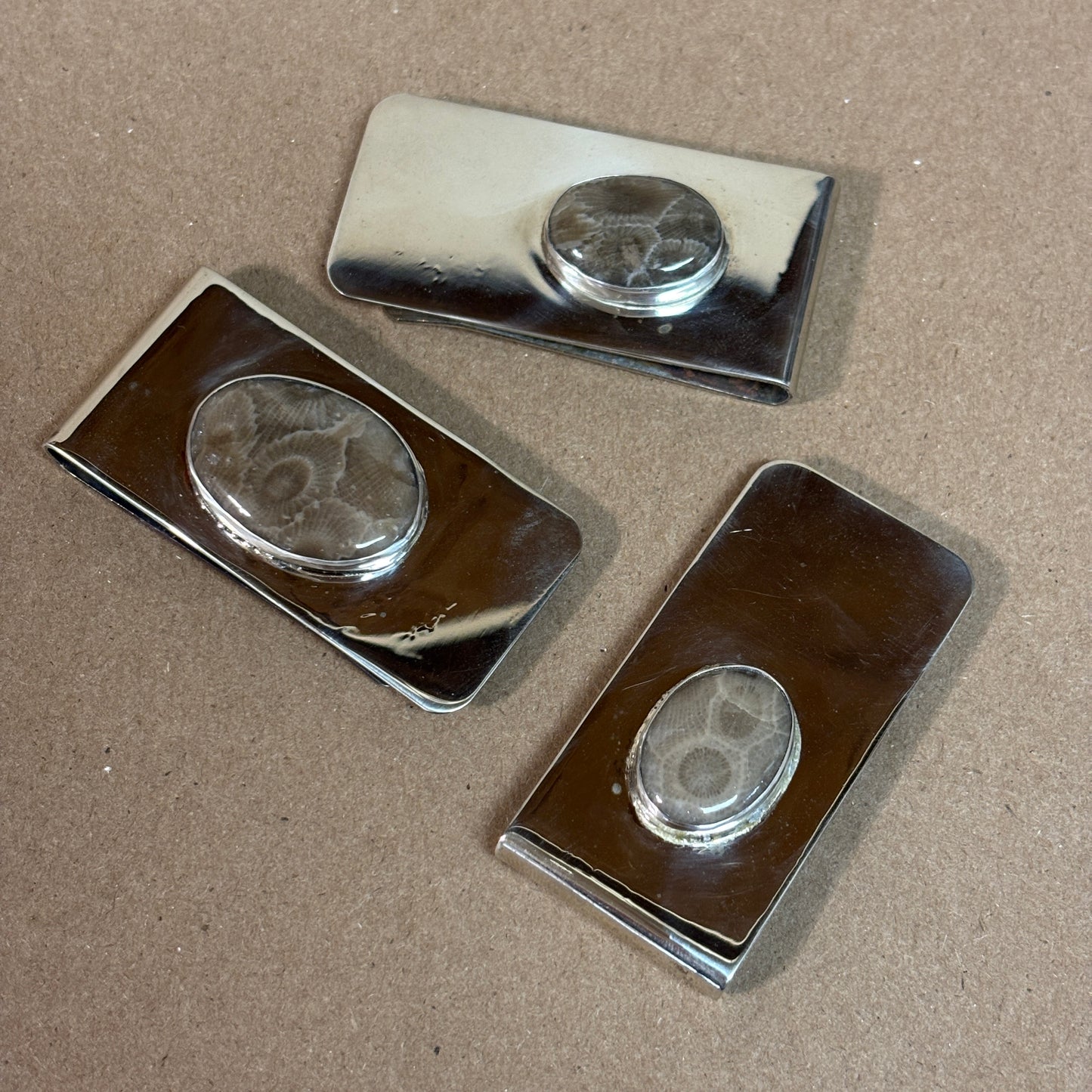 Money Clip With Oval Petoskey Stone in Sterling Silver