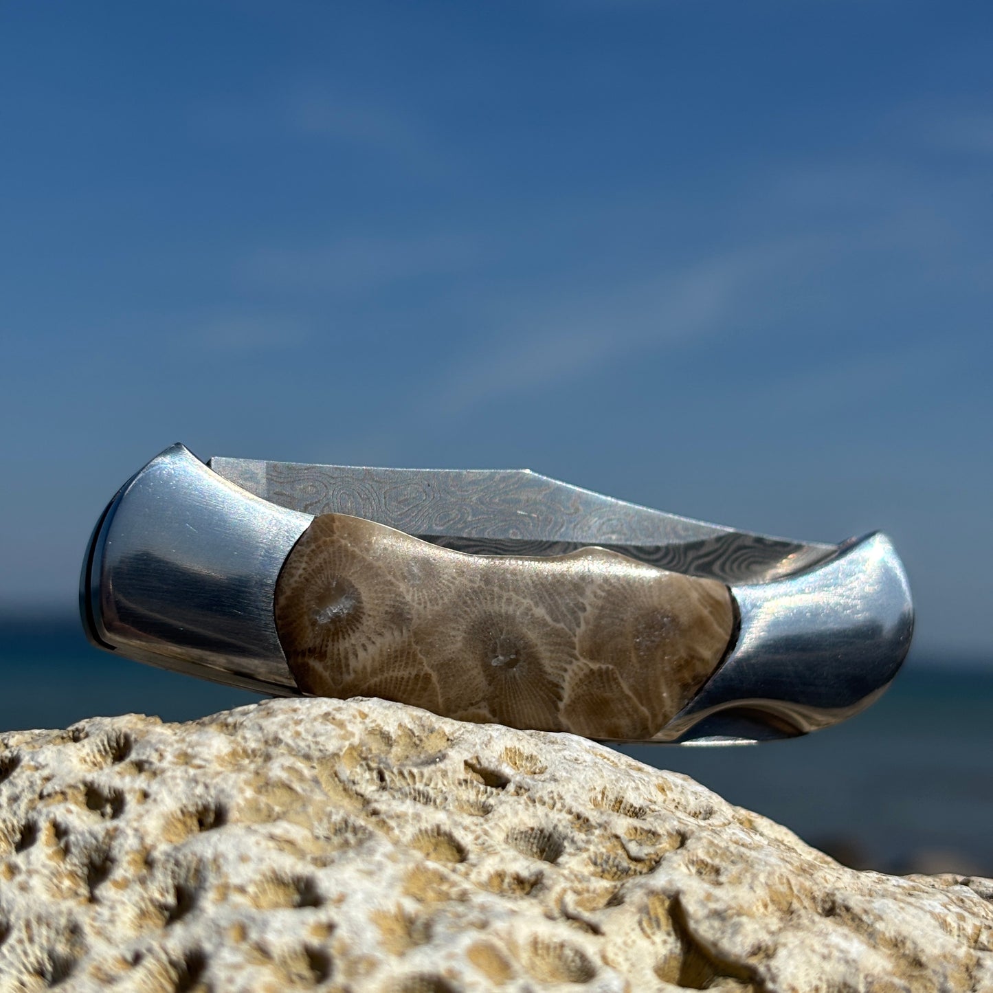 71 Layer Damascus Petoskey Stone 2" Knife