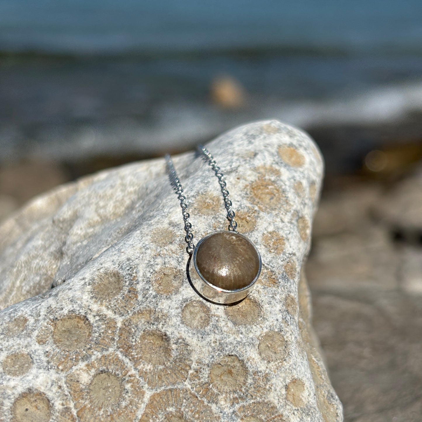 Sliding Petoskey Stone Necklace with Sterling Silver