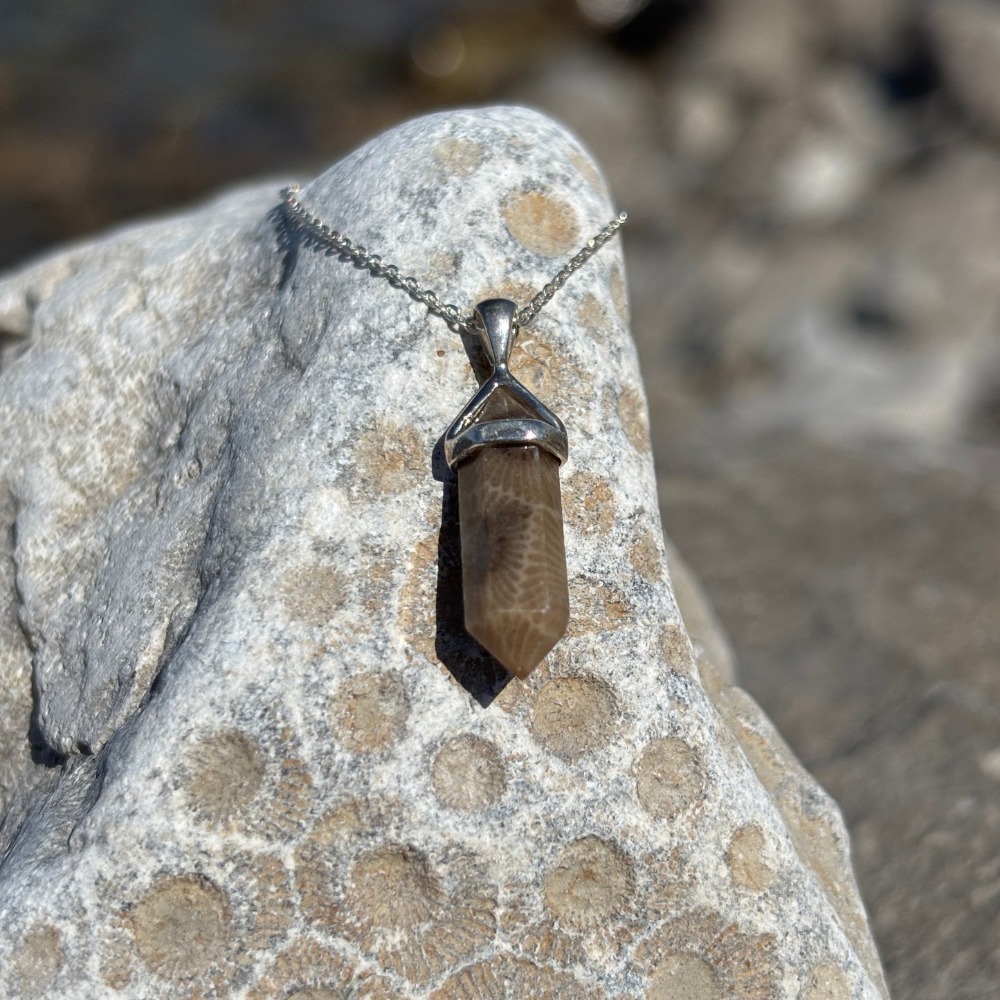 Sliding Petoskey Stone Necklace with Sterling Silver