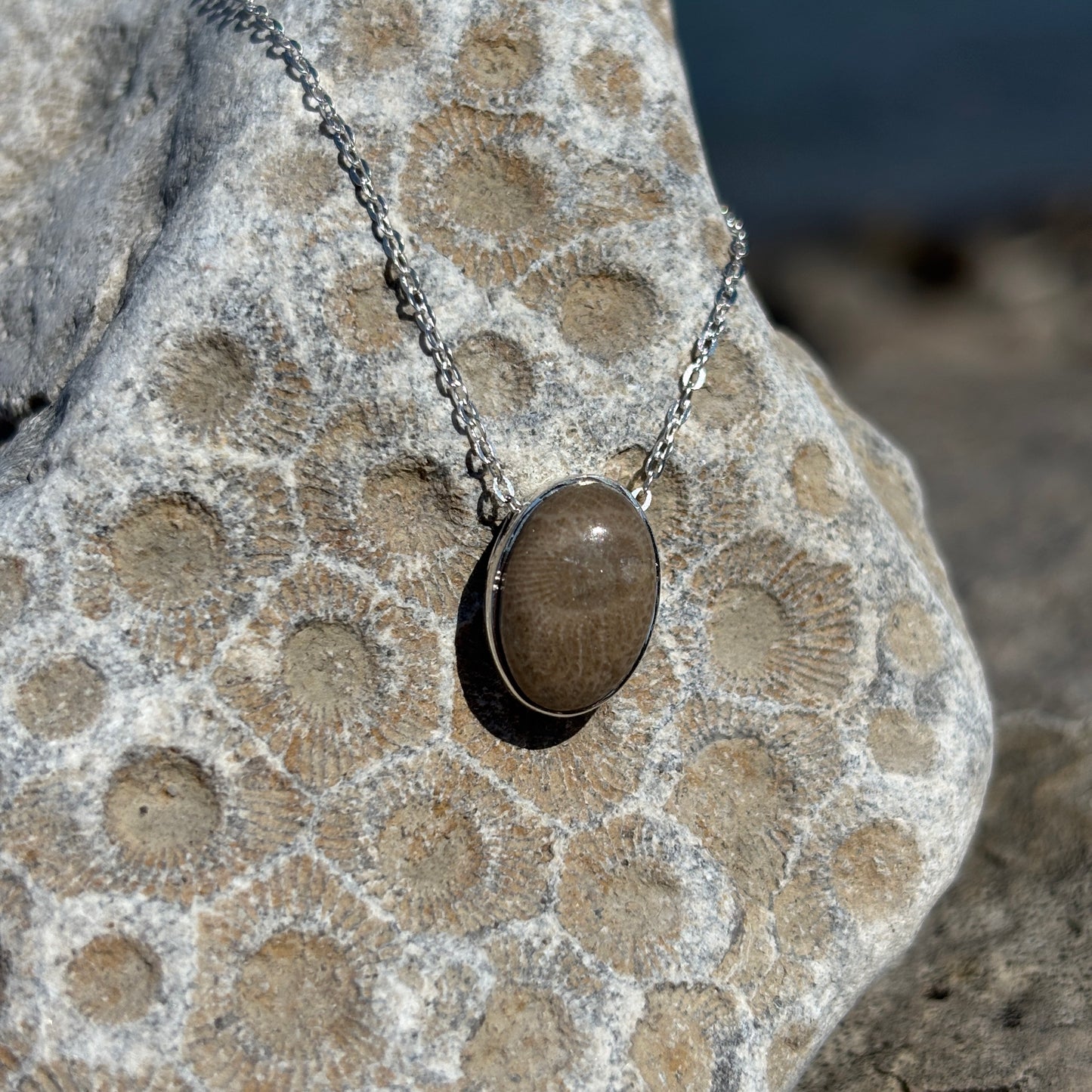 Sliding Petoskey Stone Necklace with Sterling Silver