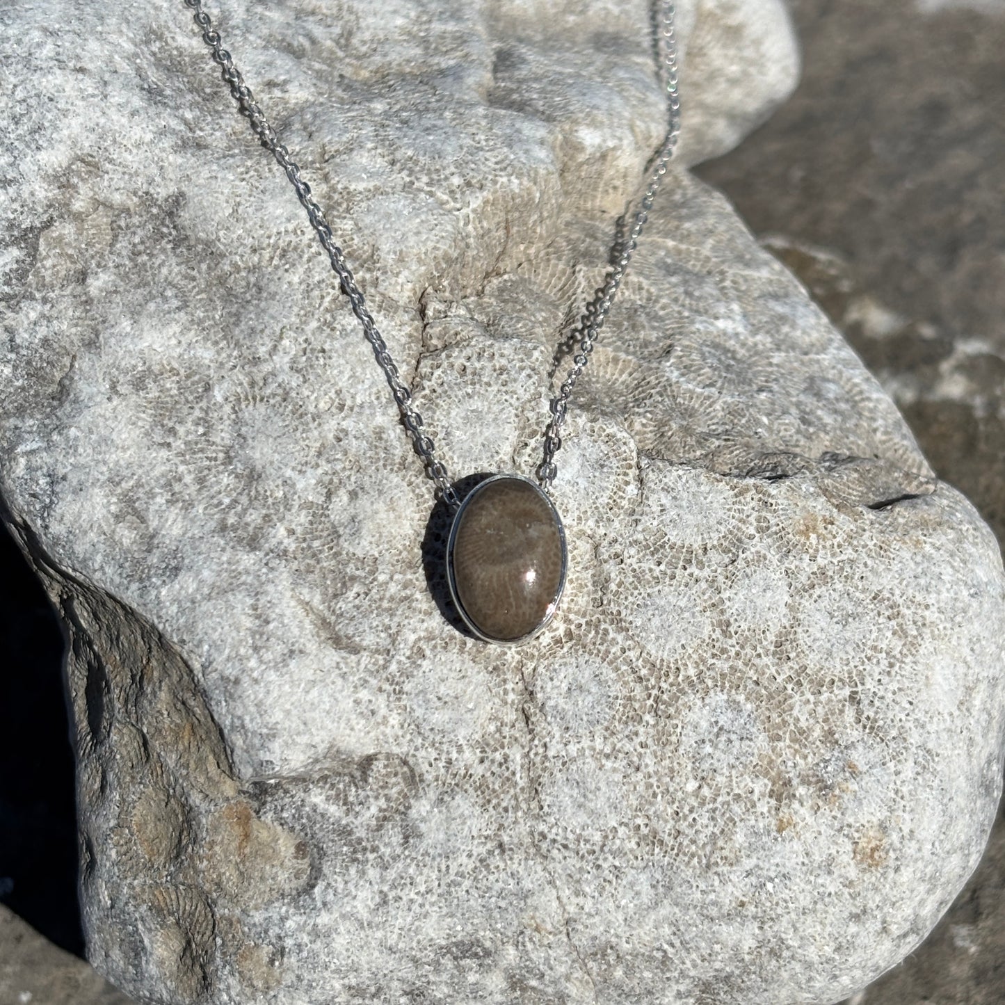 Sliding Petoskey Stone Necklace with Sterling Silver