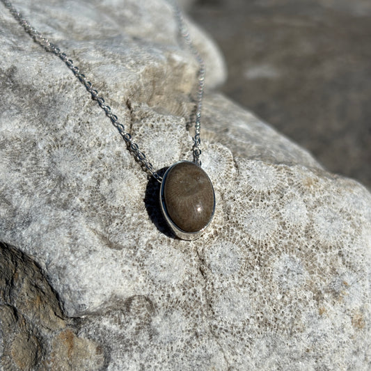 Sliding Petoskey Stone Necklace with  Sterling Silver