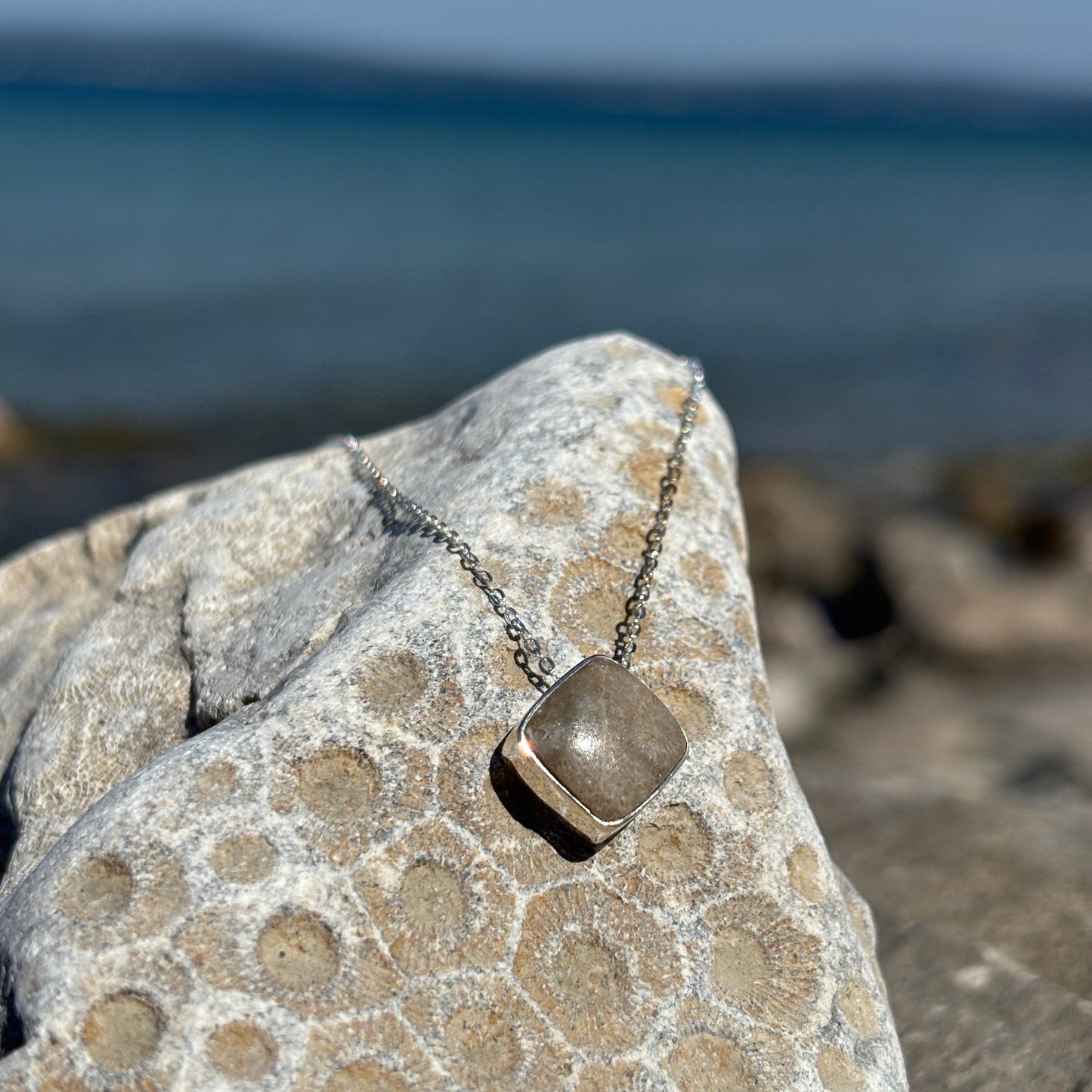 Sliding Petoskey Stone Necklace with Sterling Silver