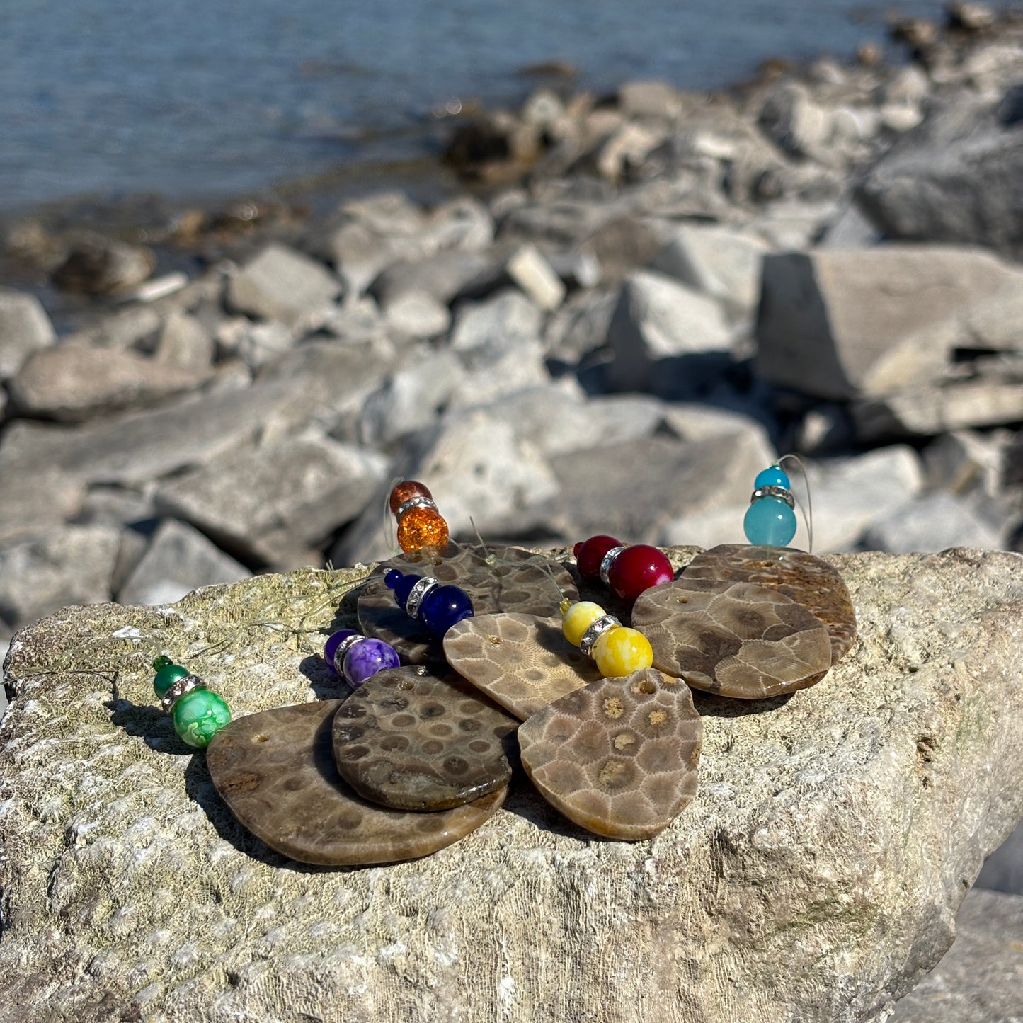 Petoskey Stone Natural Ornaments with Beads