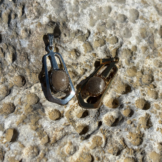 Petoskey Stone Mixed Metal Necklace Pendant