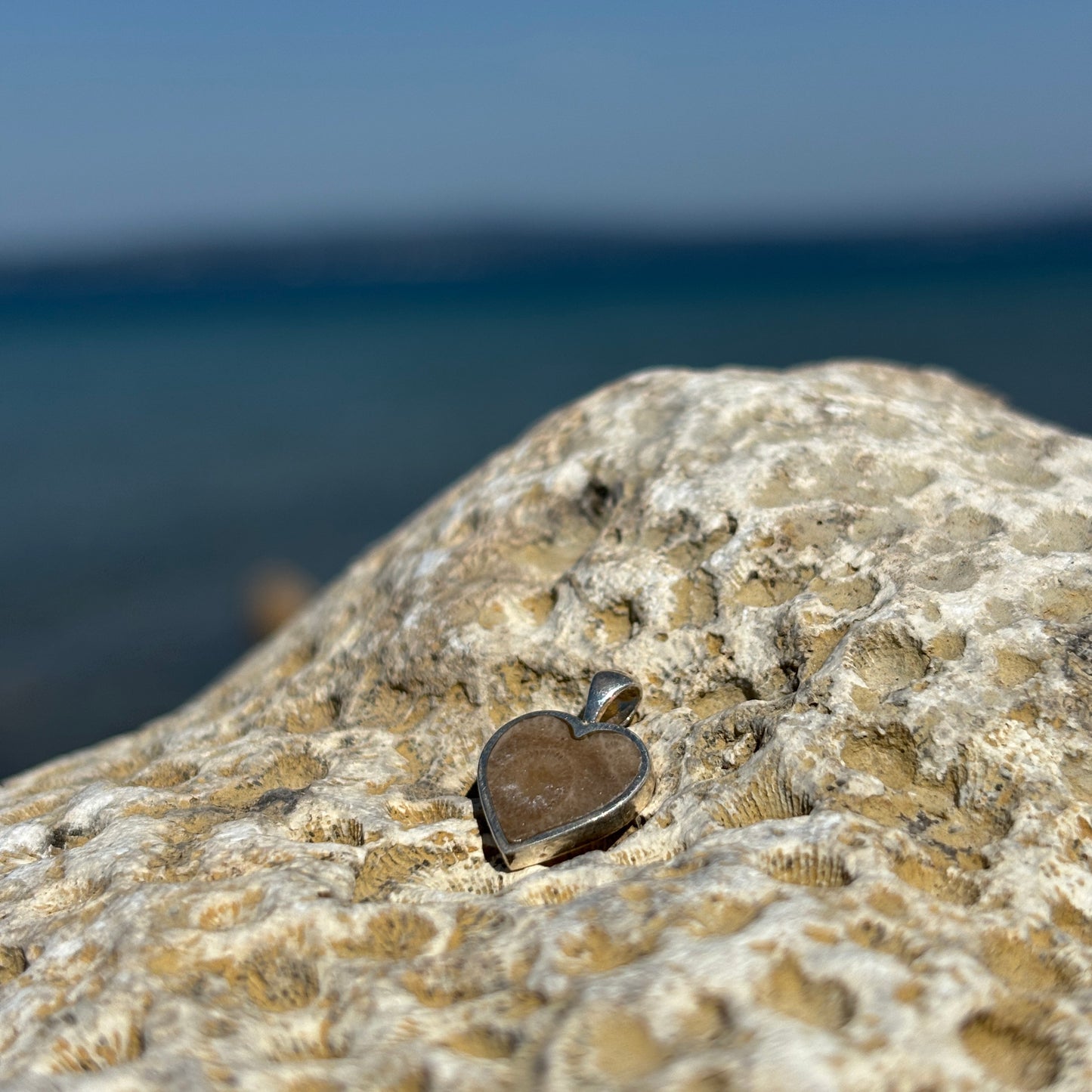 Petoskey Stone Sterling Silver Heart Pendant