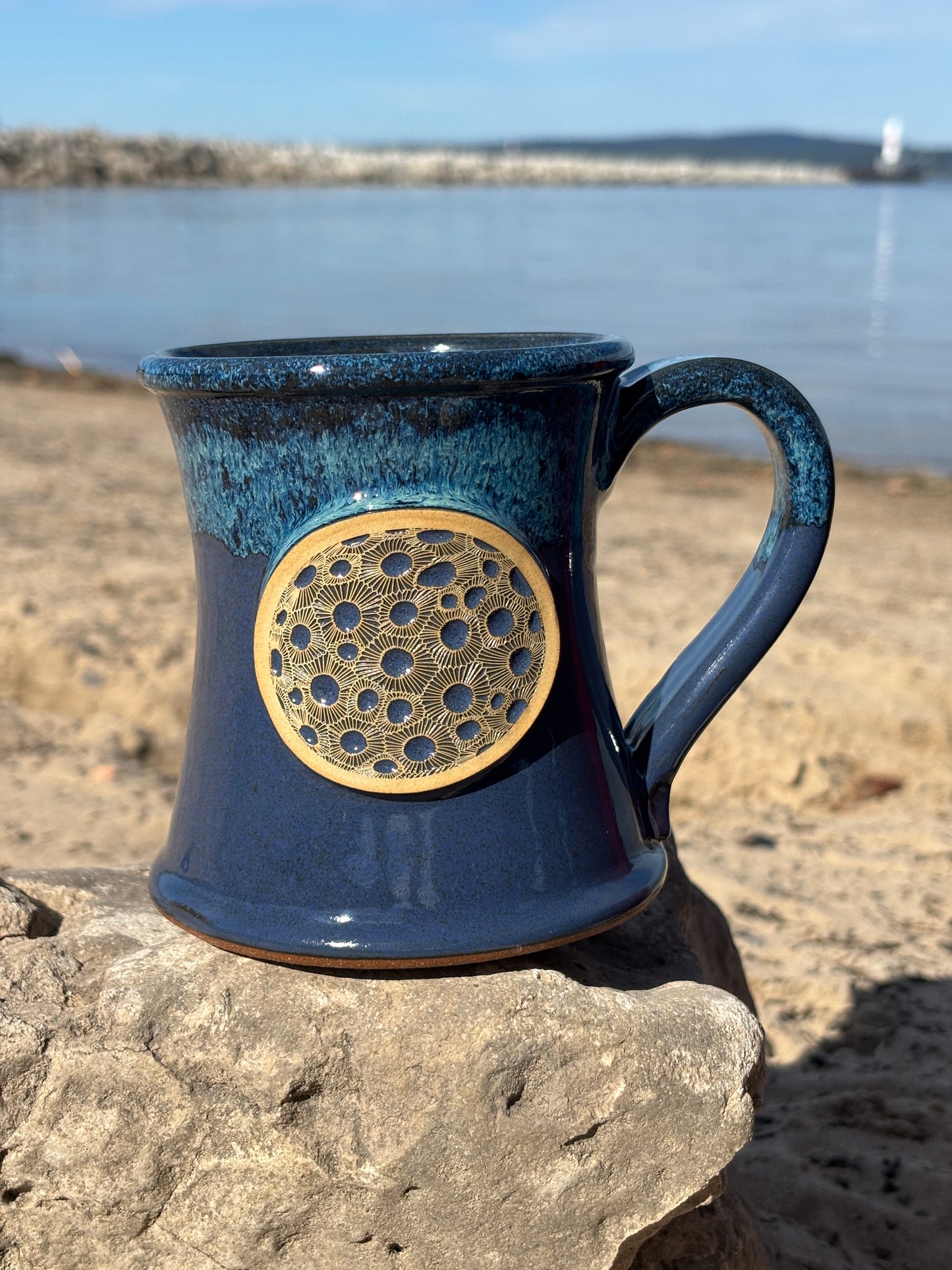 Petoskey Stone Medallion Mug in Lake Michigan Blue