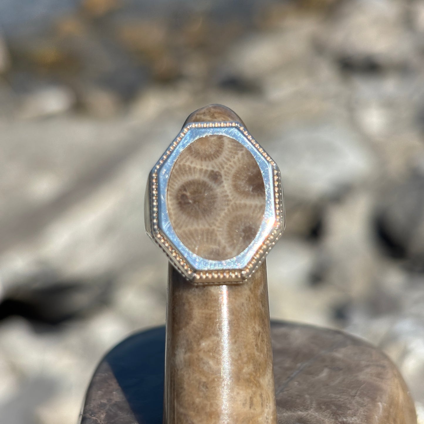 Men's Petoskey Stone Sterling Silver Rings