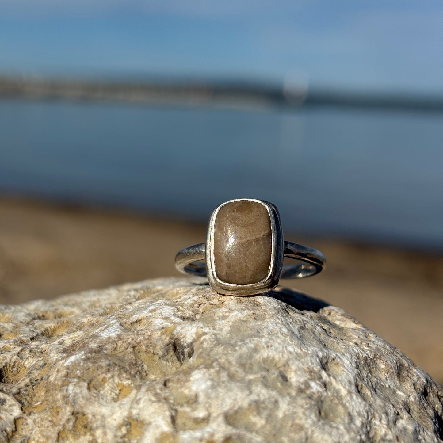 Petoskey Stone Sterling Silver Ring with Frame