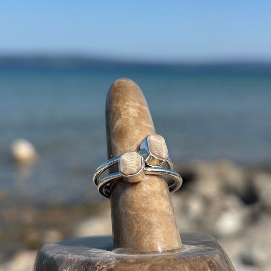 Stackable Petoskey Stone and Sterling Silver Ring