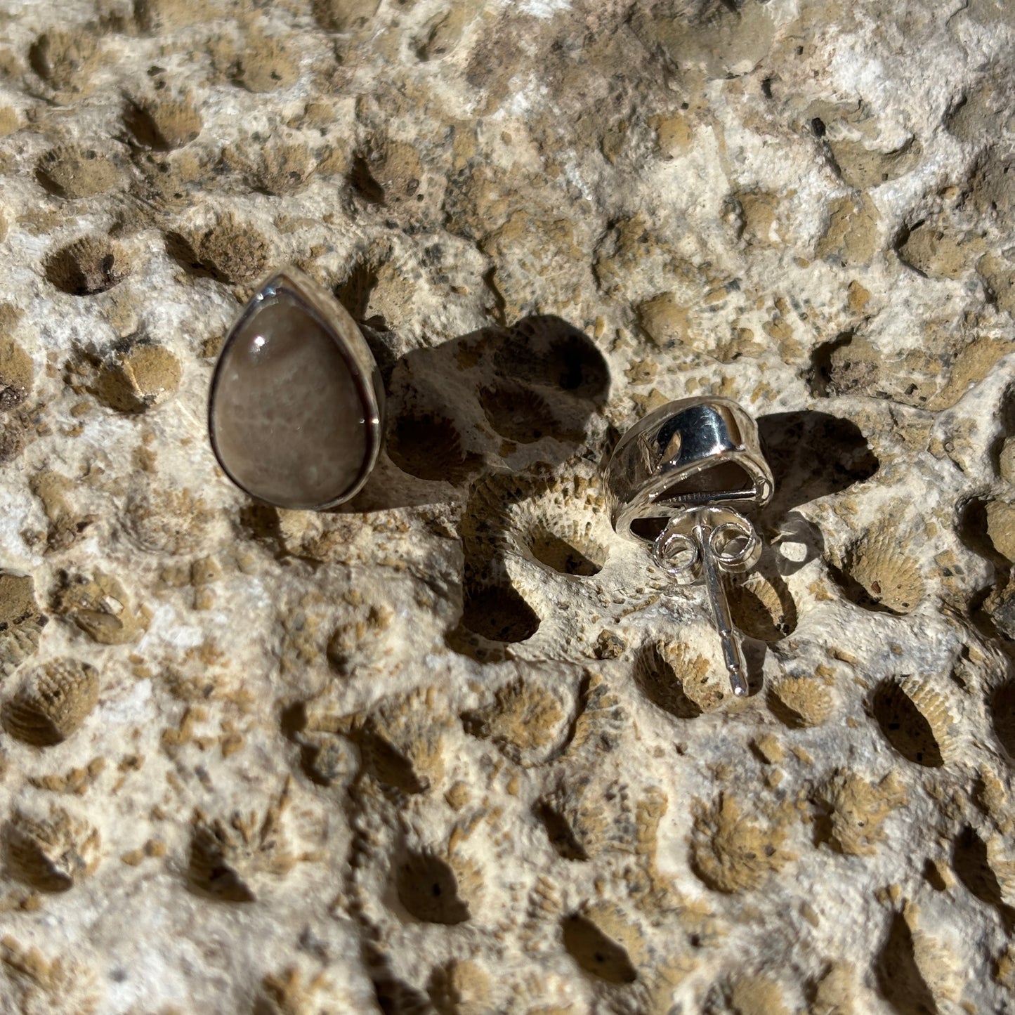 Petoskey Stone Stud Earring with Sterling Silver