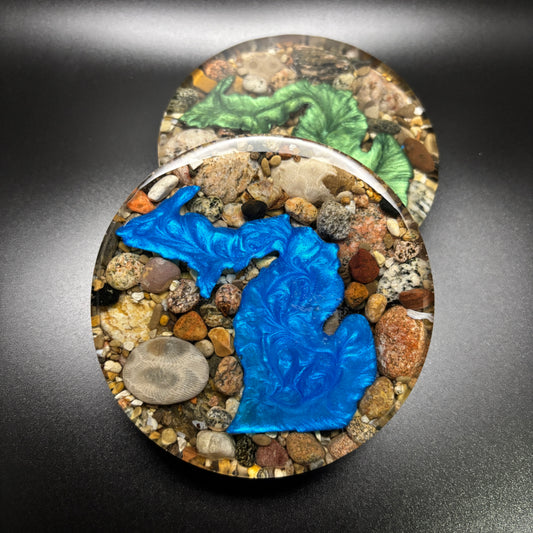 Round Michigan Coasters with Petoskey Stone