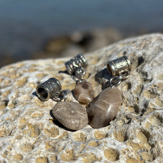 Petoskey Stone Beads with Sterling Silver Dangle