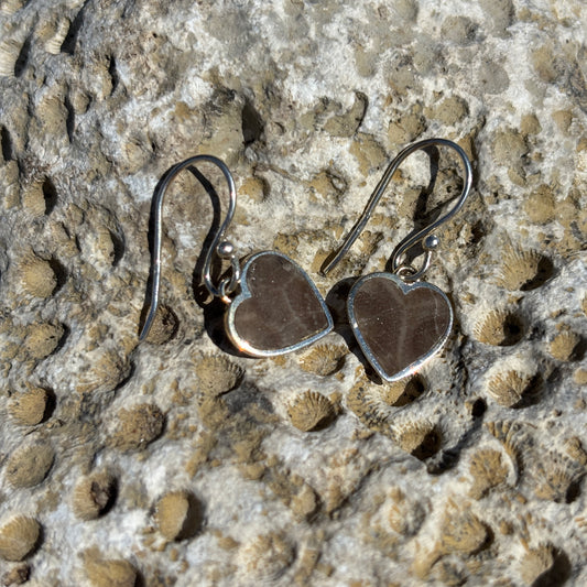 Petoskey Stone Heart Dangle Earrings with Sterling Silver
