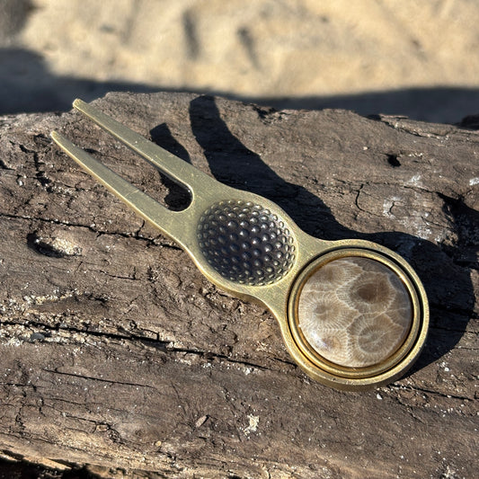 Petoskey Stone Divot Tool with Golf Ball Marker
