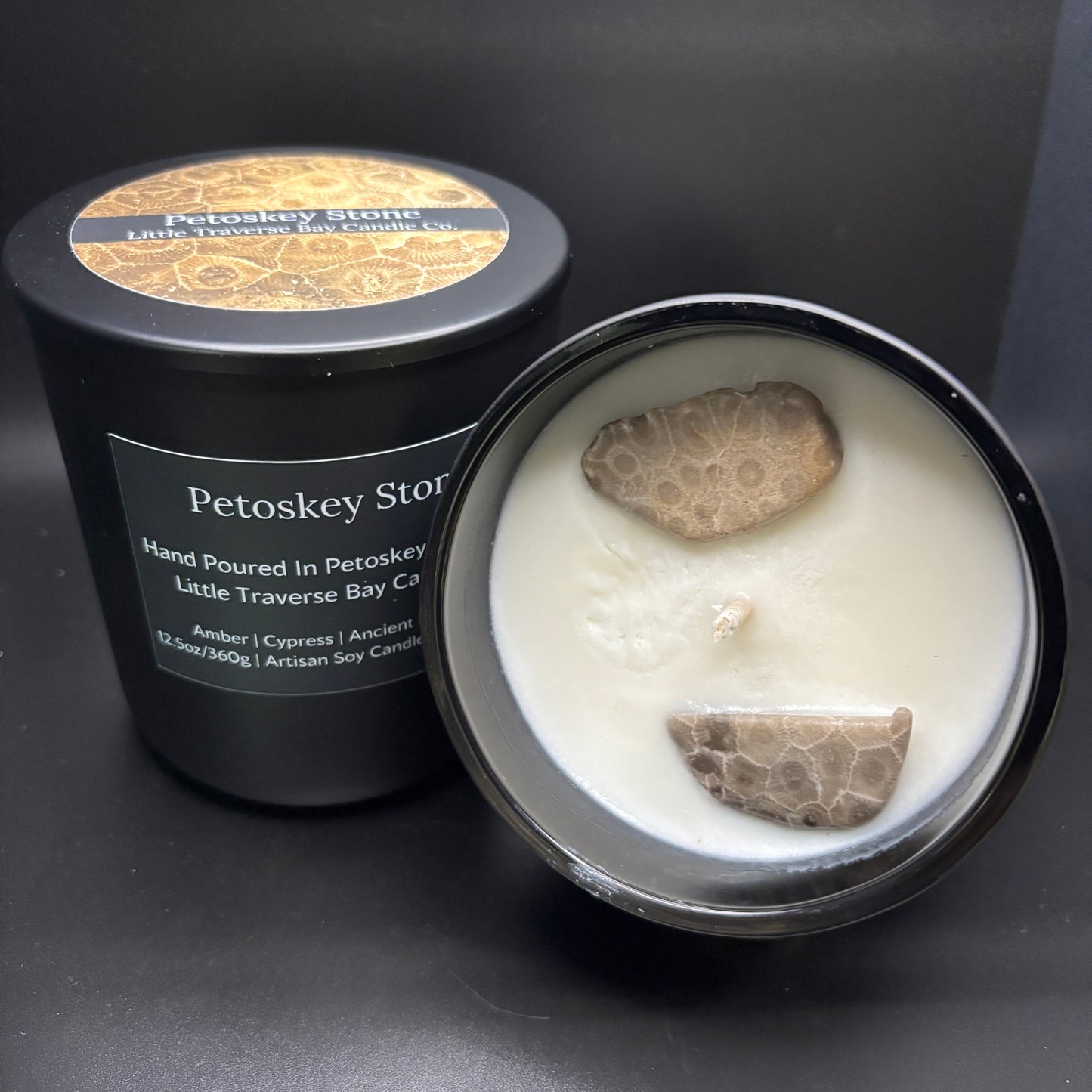 Petoskey Stone Embedded Candle