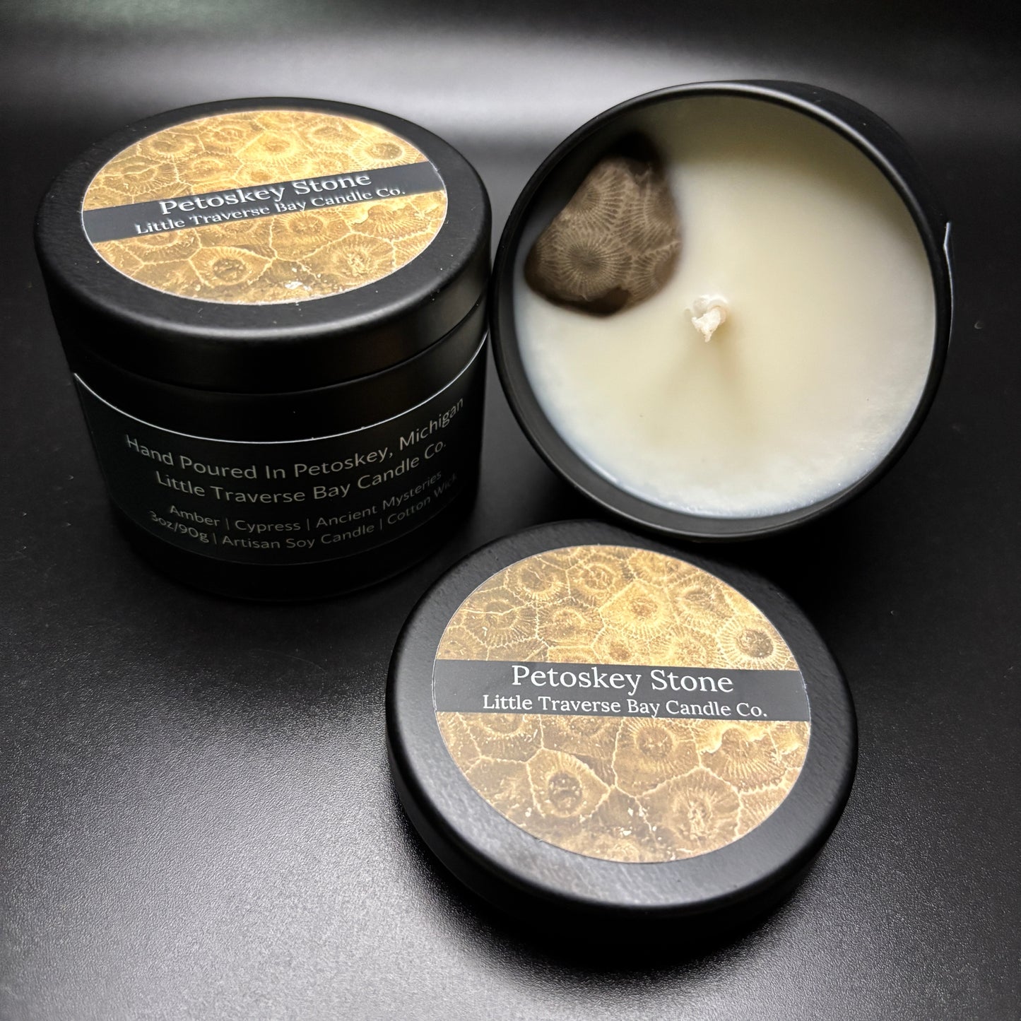 Petoskey Stone Embedded Candle