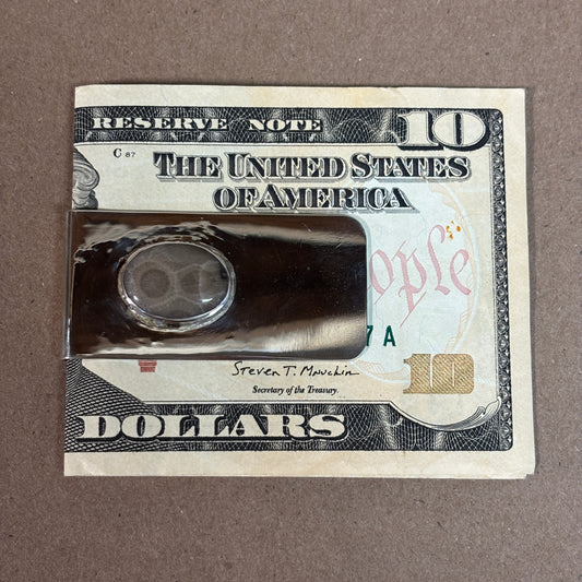 Money Clip With Oval Petoskey Stone in Sterling Silver