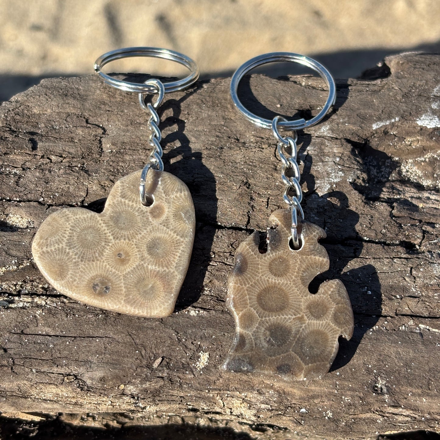 Polished and Shaped Petoskey Stone Keychain