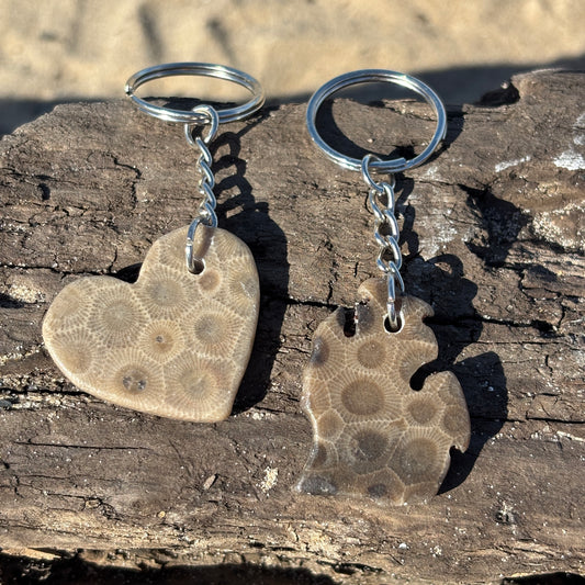 Polished and Shaped Petoskey Stone Keychain