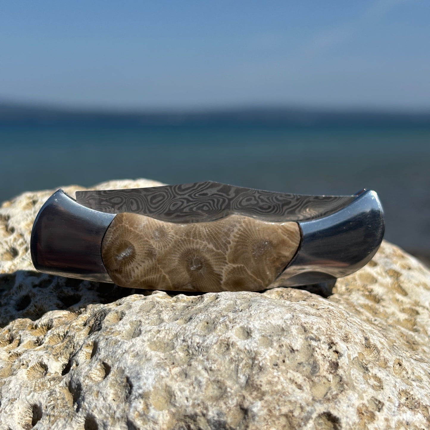 71 Layer Damascus Petoskey Stone 2" Knife
