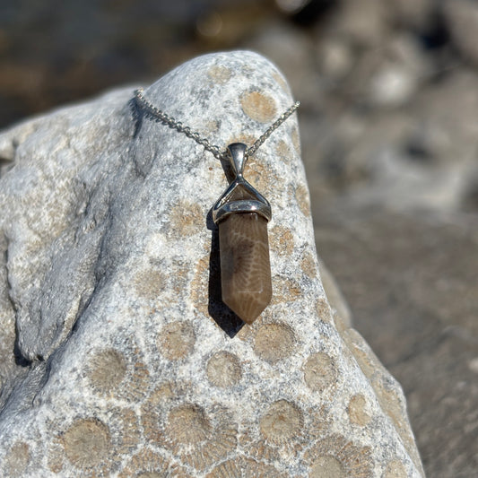 Petoskey Stone Necklace with  Sterling Silver Point Shape