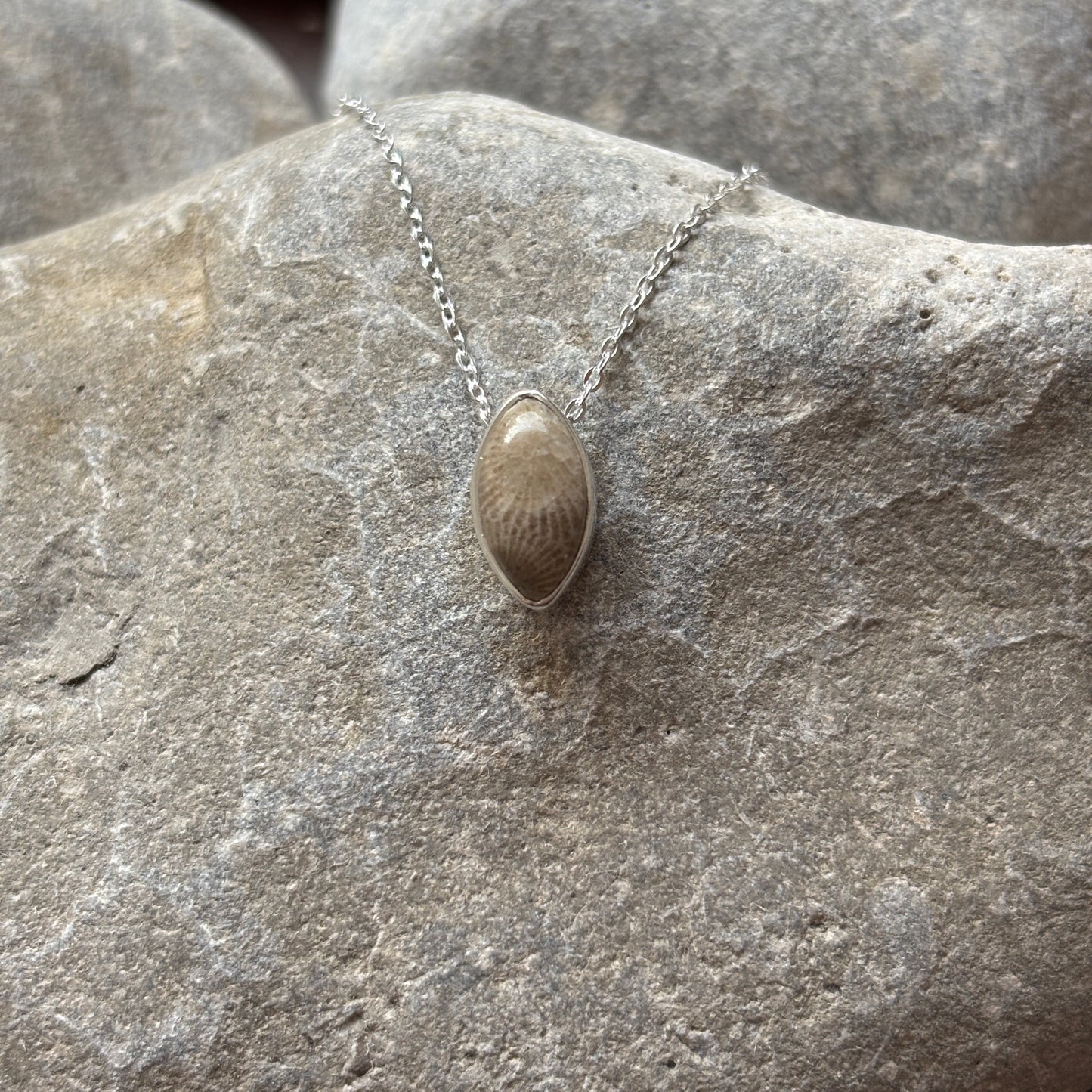 Sliding Petoskey Stone Necklace with Sterling Silver