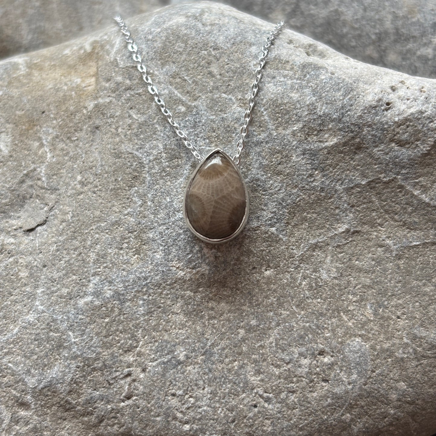 Sliding Petoskey Stone Necklace with Sterling Silver