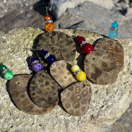 Petoskey Stone Natural Ornaments with Beads