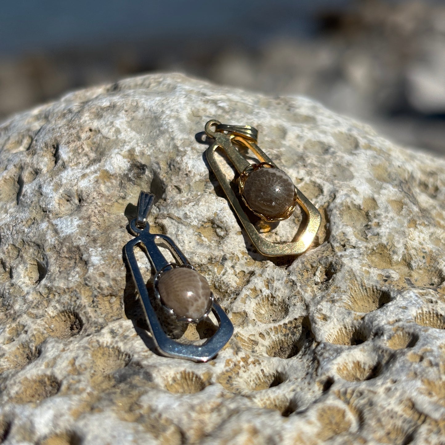 Petoskey Stone Mixed Metal Necklace Pendant