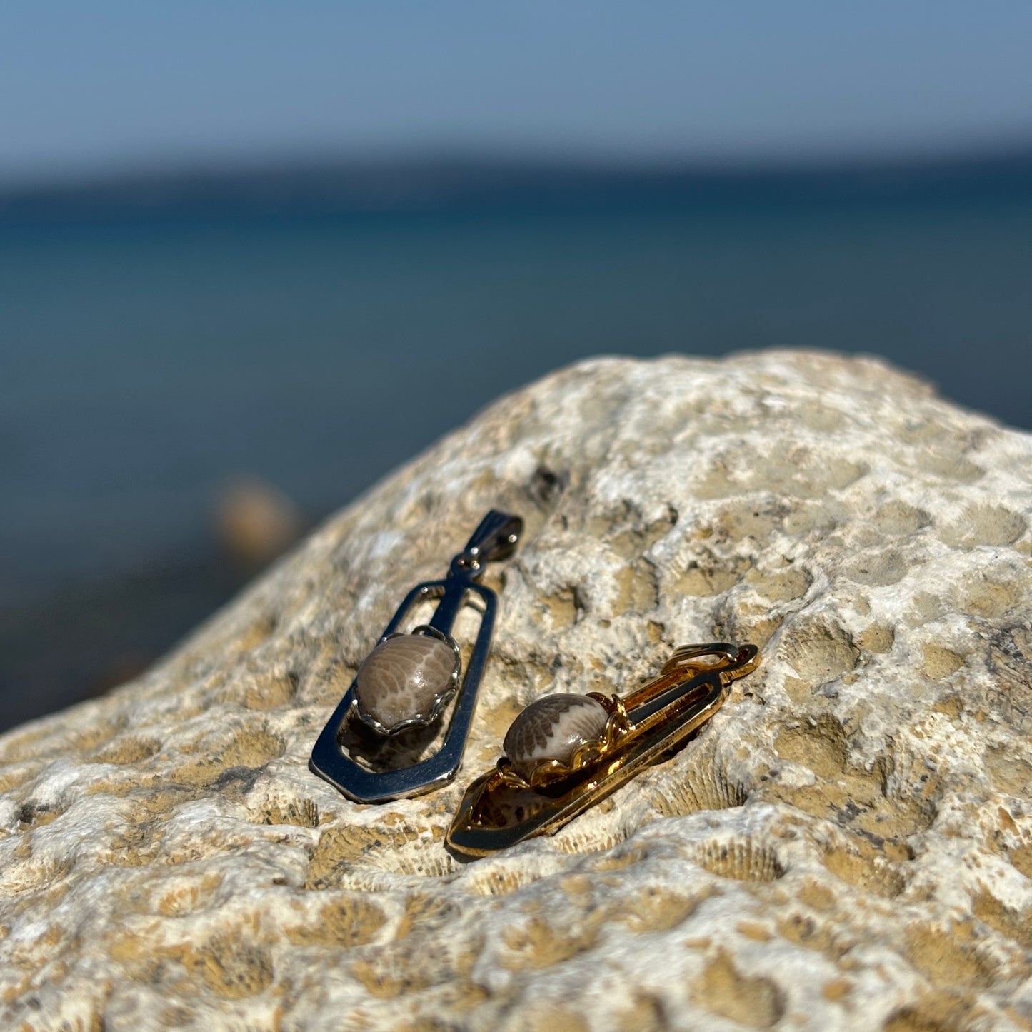 Petoskey Stone Mixed Metal Necklace Pendant