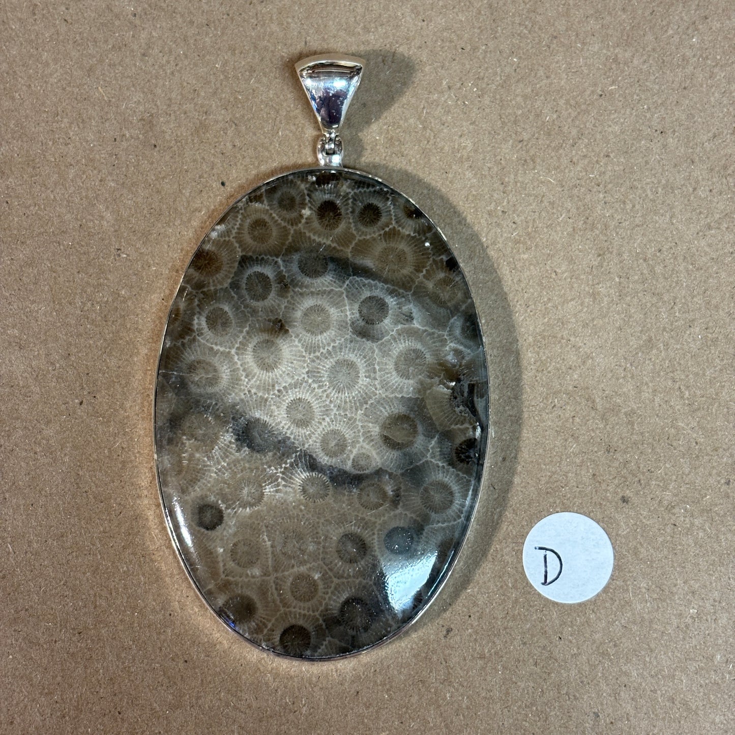 Petoskey Stone Necklace Pendant Encased in Sterling Silver Oval Shape