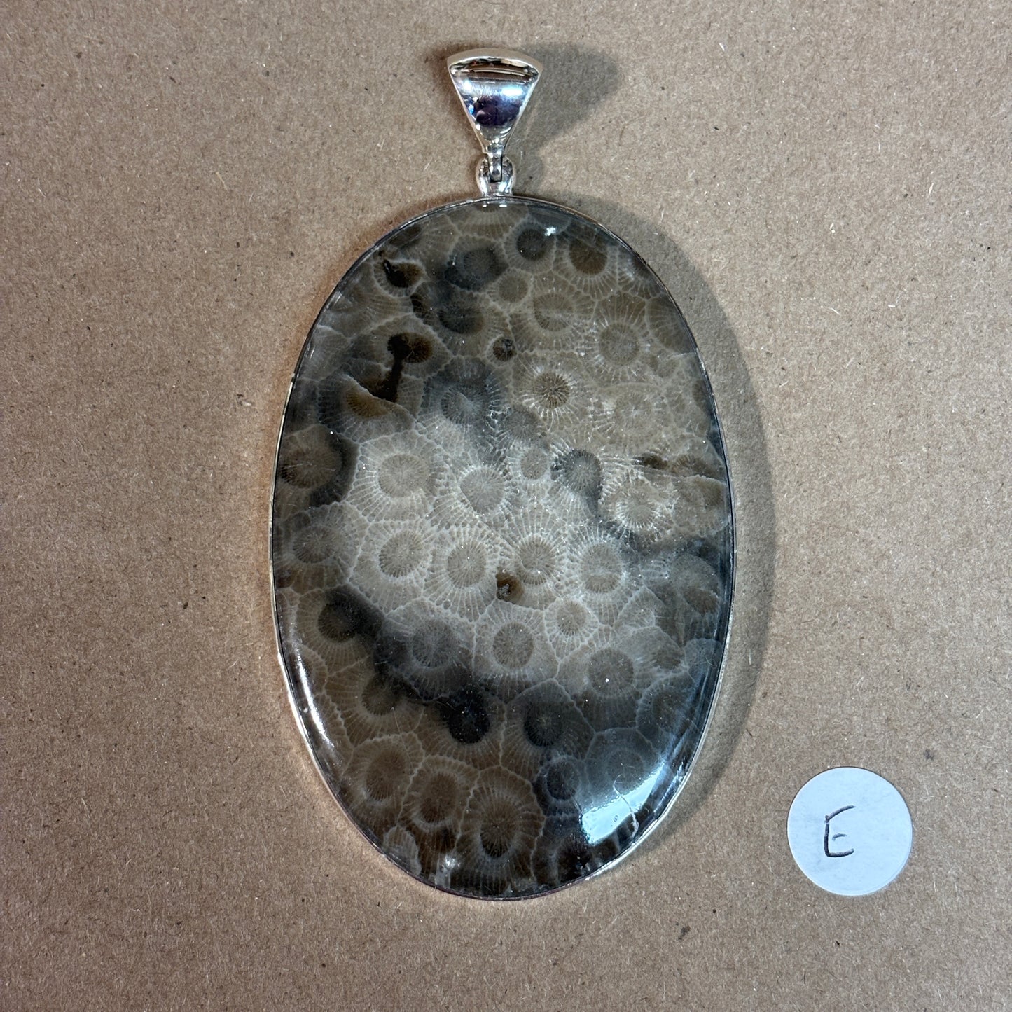 Petoskey Stone Necklace Pendant Encased in Sterling Silver Oval Shape