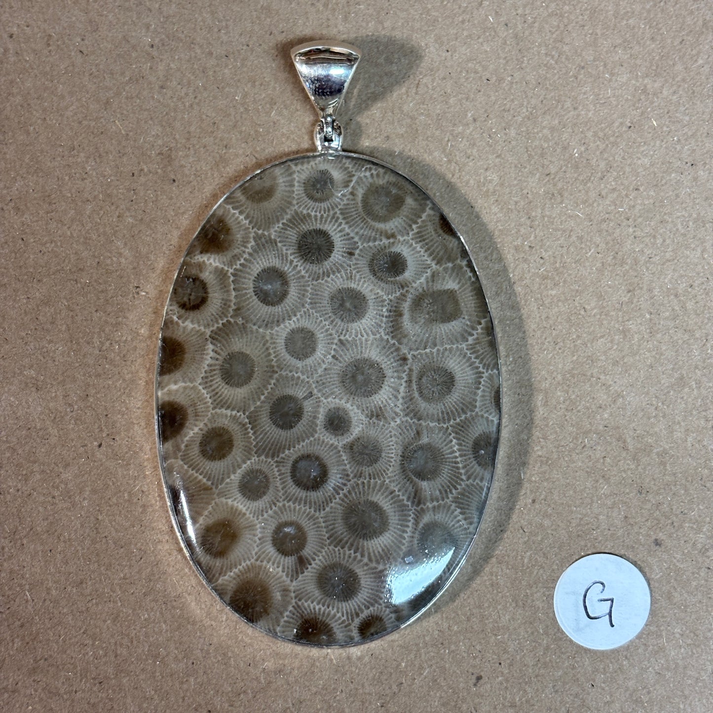 Petoskey Stone Necklace Pendant Encased in Sterling Silver Oval Shape