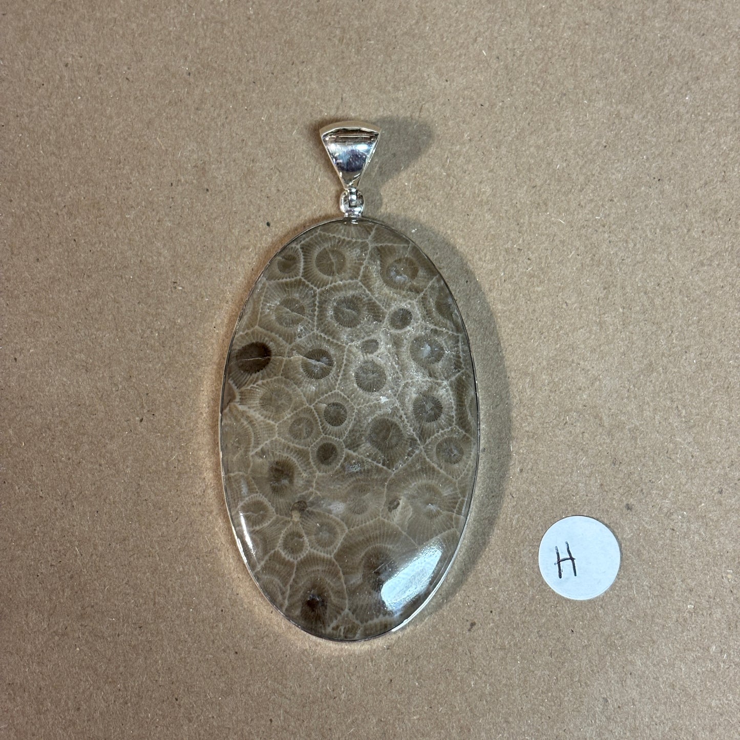 Petoskey Stone Necklace Pendant Encased in Sterling Silver Oval Shape