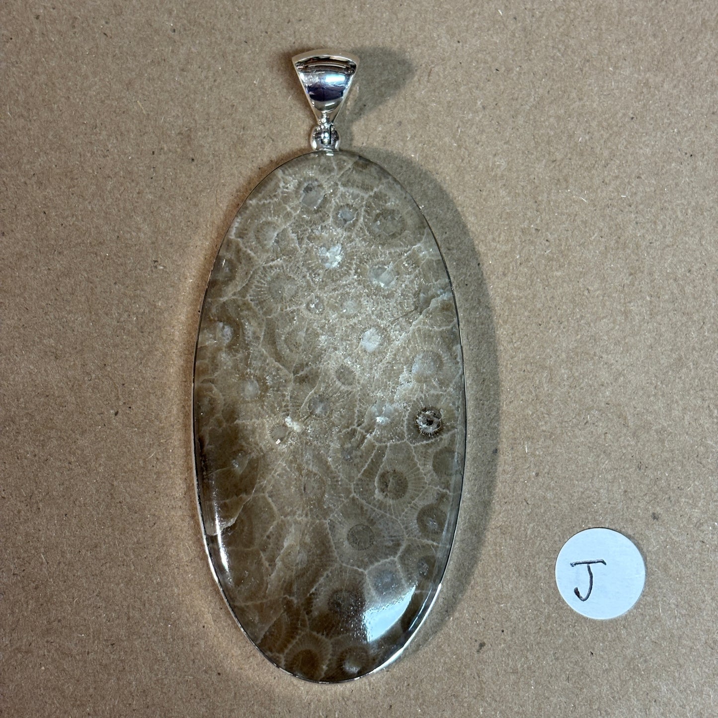 Petoskey Stone Necklace Pendant Encased in Sterling Silver Oval Shape
