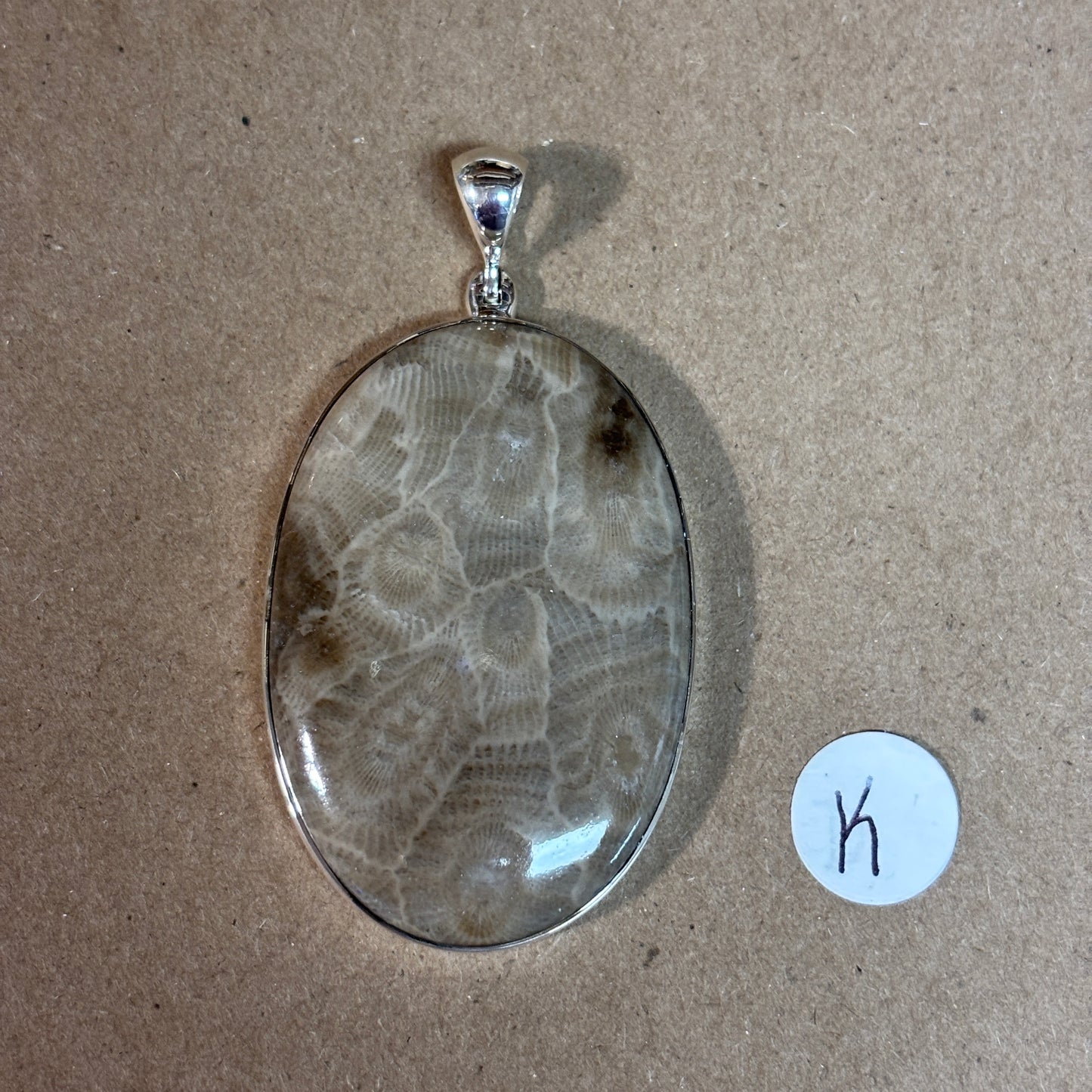 Petoskey Stone Necklace Pendant Encased in Sterling Silver Oval Shape