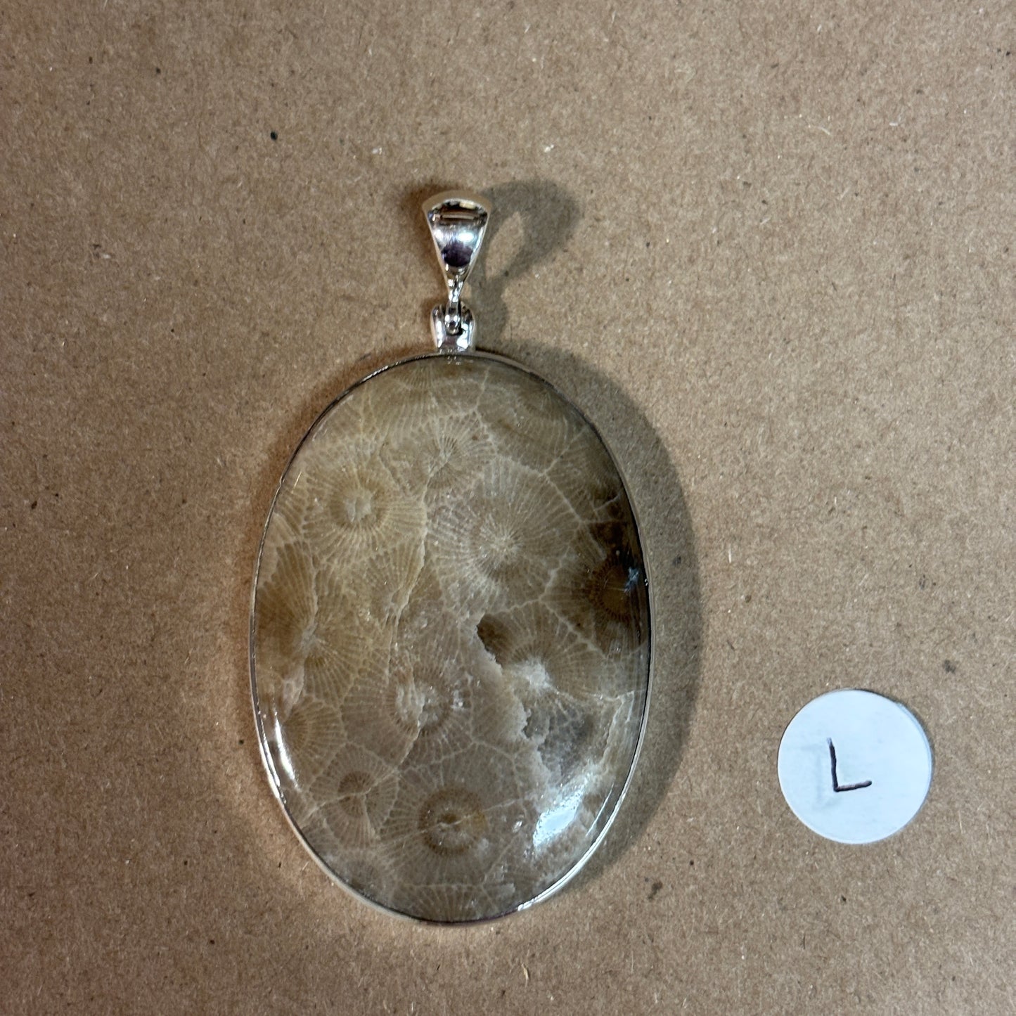 Petoskey Stone Necklace Pendant Encased in Sterling Silver Oval Shape