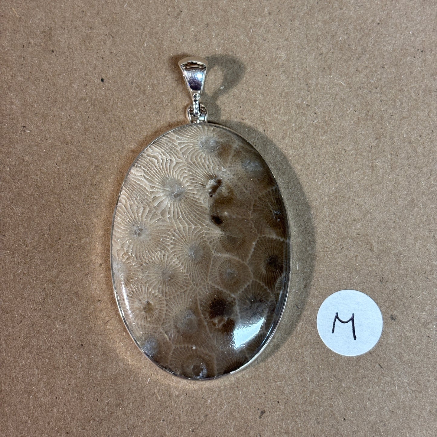 Petoskey Stone Necklace Pendant Encased in Sterling Silver Oval Shape