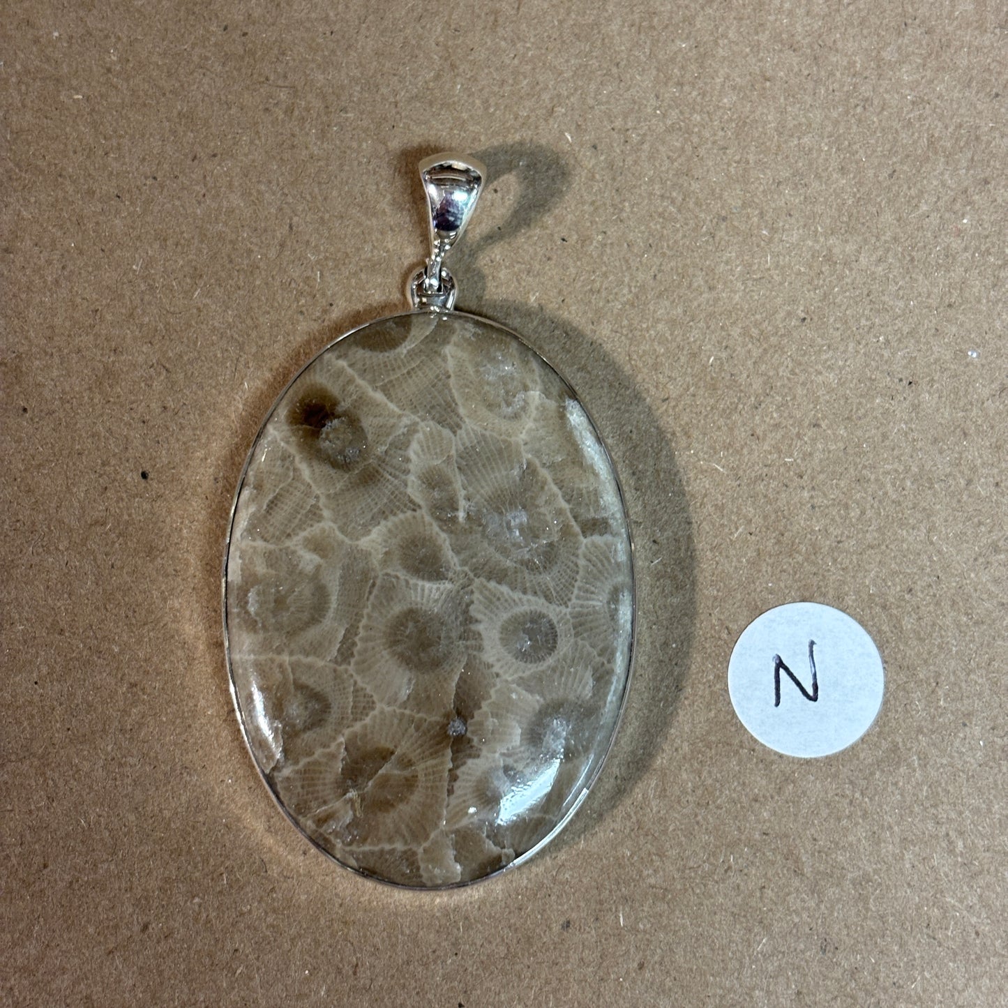 Petoskey Stone Necklace Pendant Encased in Sterling Silver Oval Shape